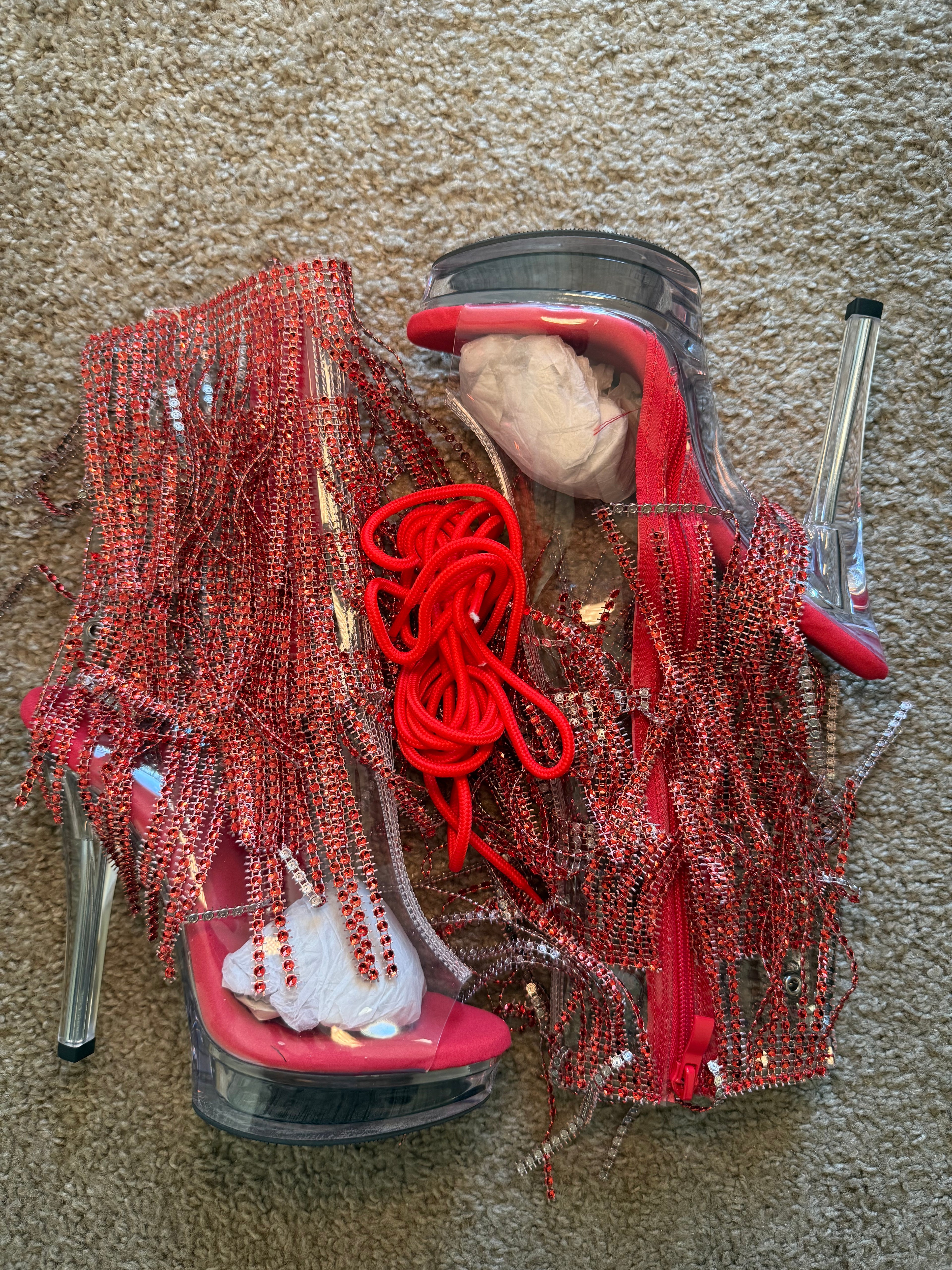 Red Tassel Ankle Kitten Boots