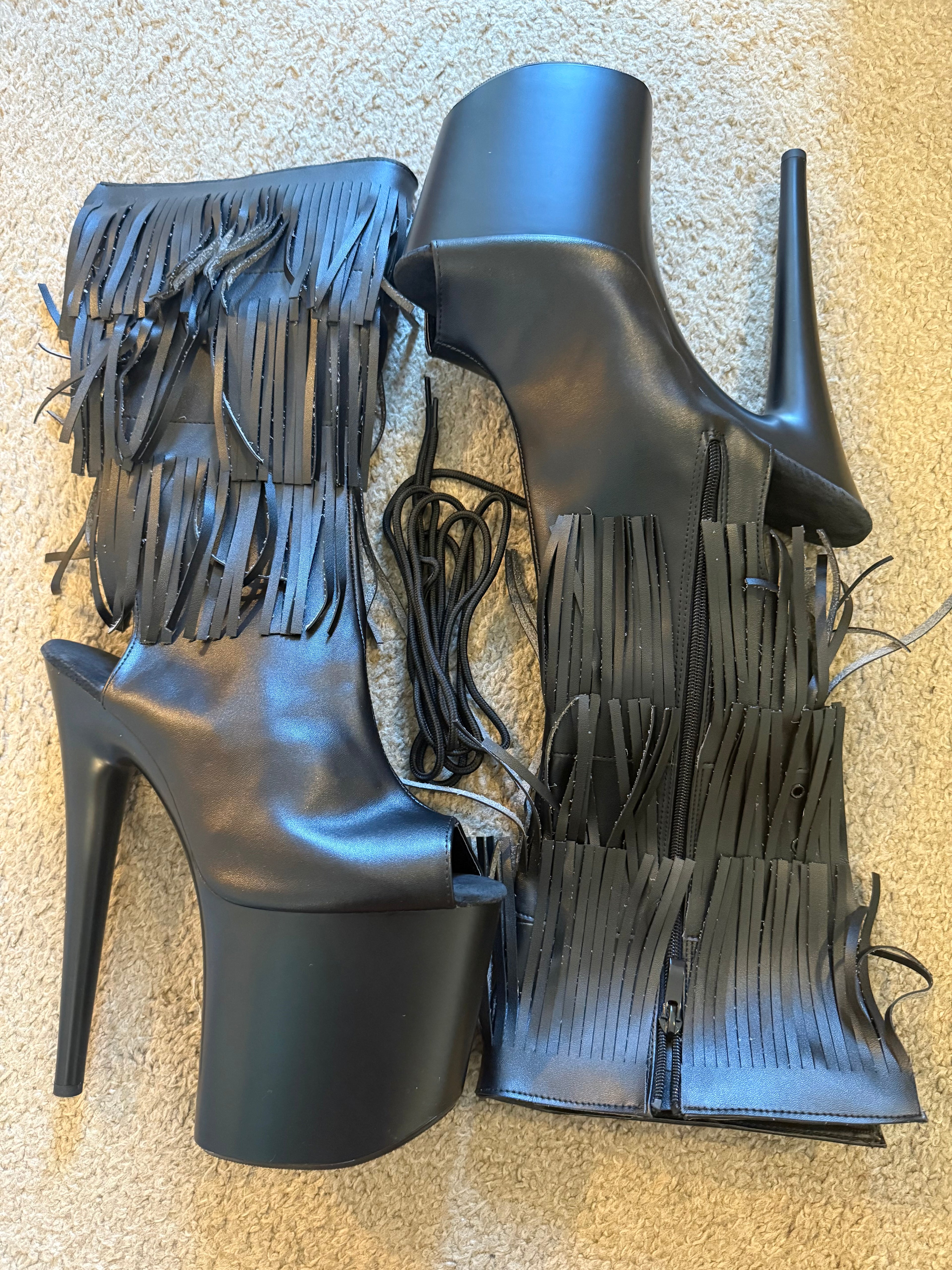 Black Tassel Knee High Boots