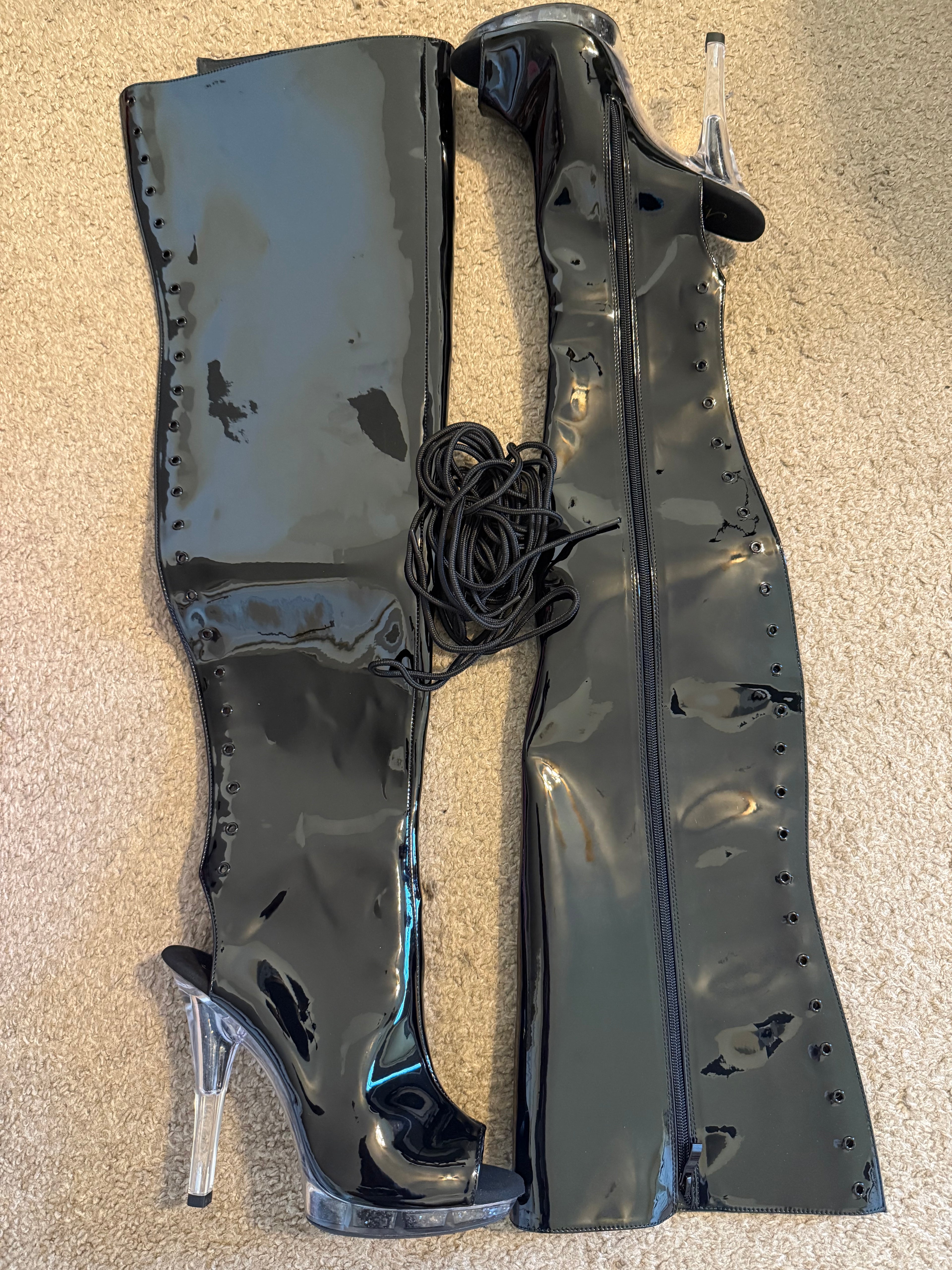 Black Kitten Heel Thigh High Boots