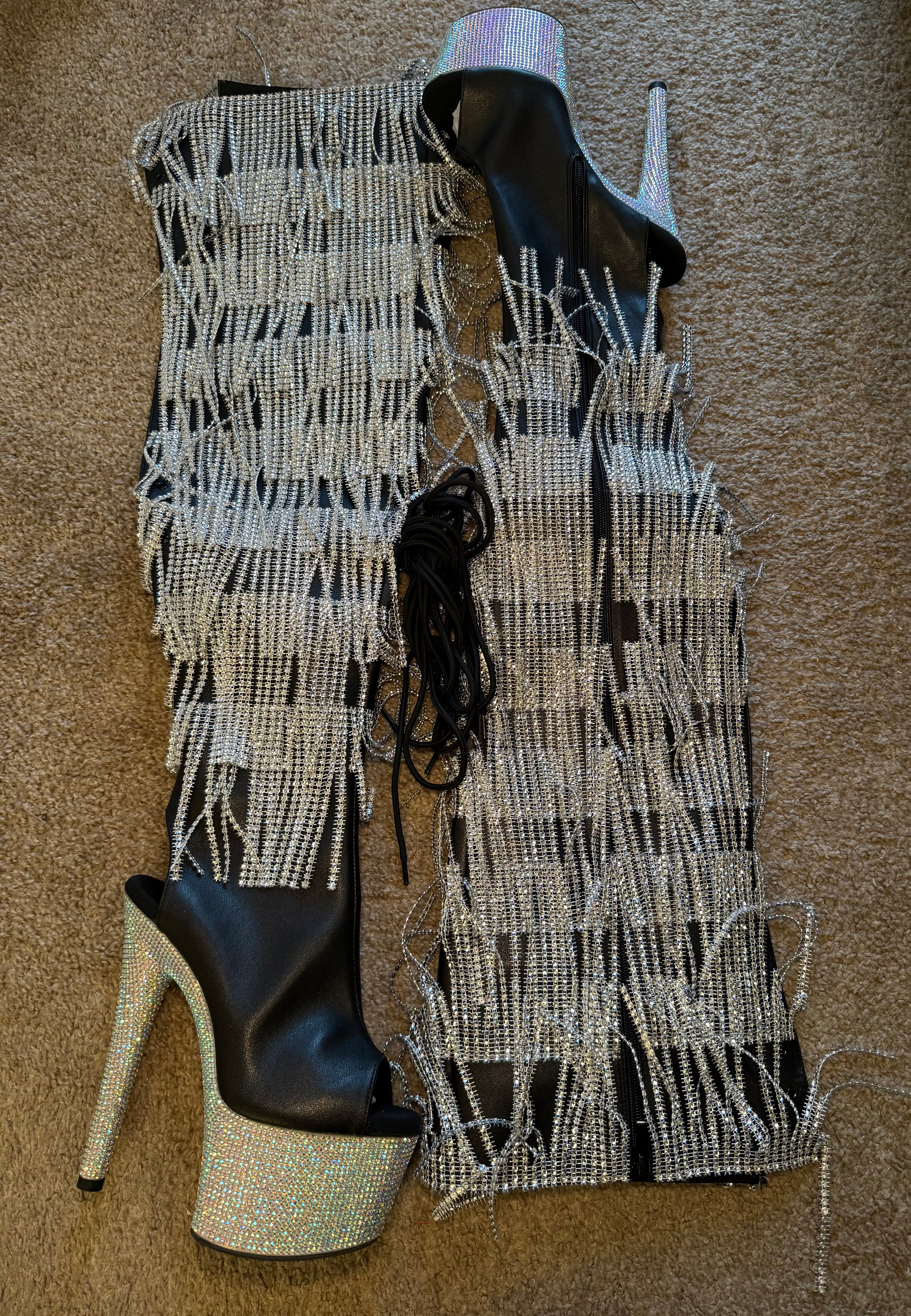Black Tassel Thigh High Boots