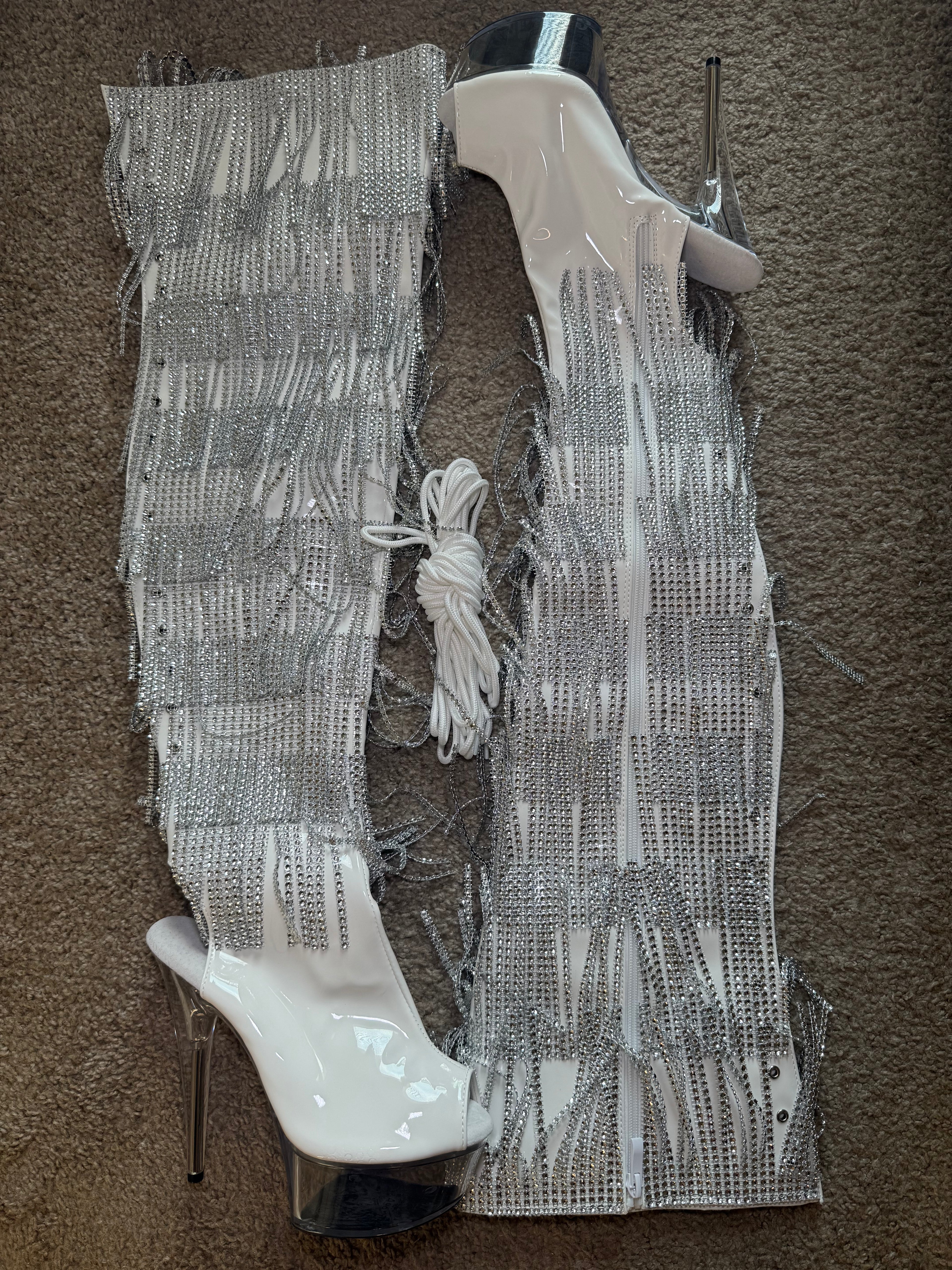 White Tassel Thigh High Boots