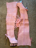 Pink Tassel Thigh High Boots