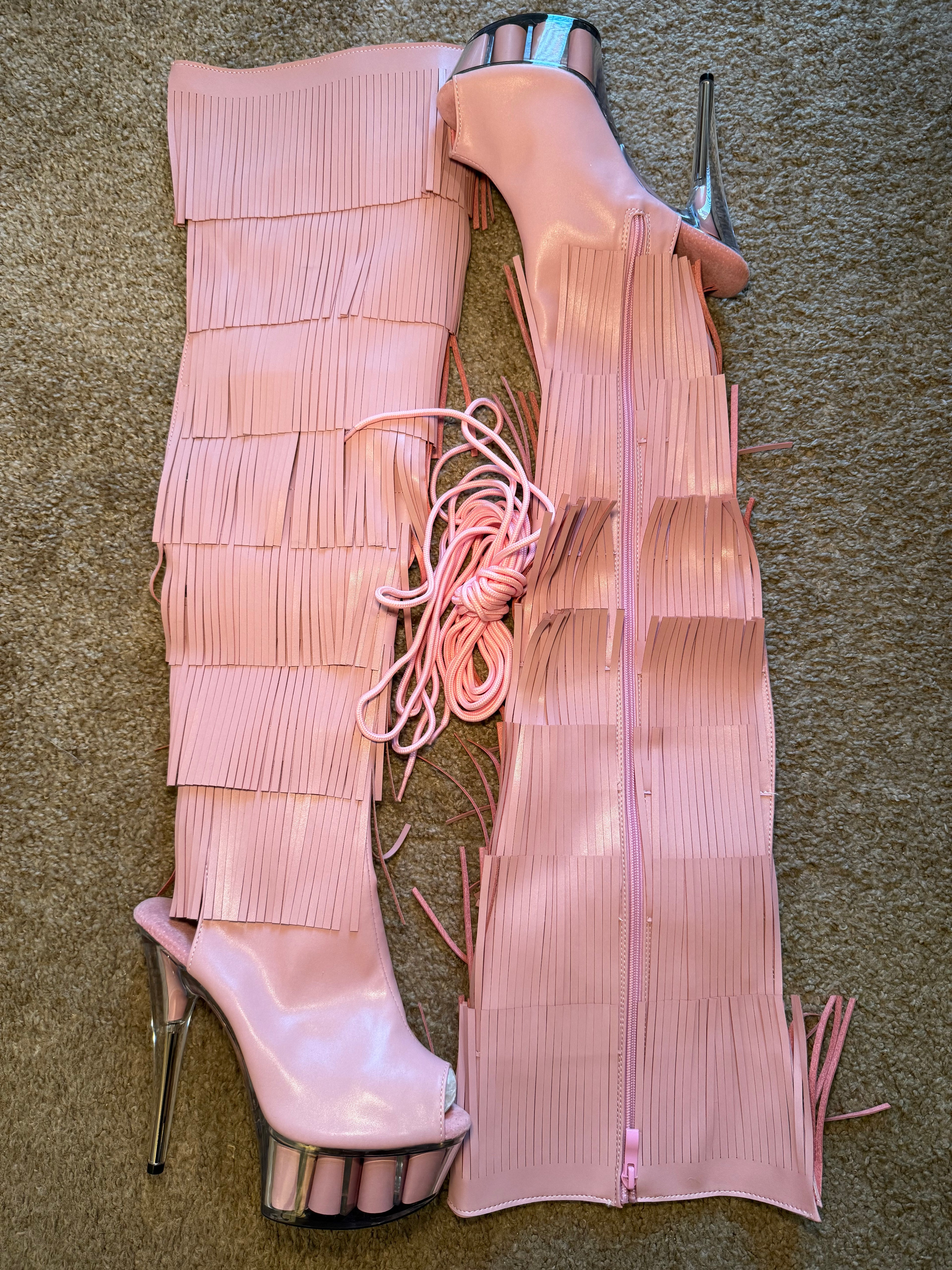 Pink Tassel Thigh High Boots