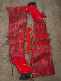 Red Tassel Thigh High Boots
