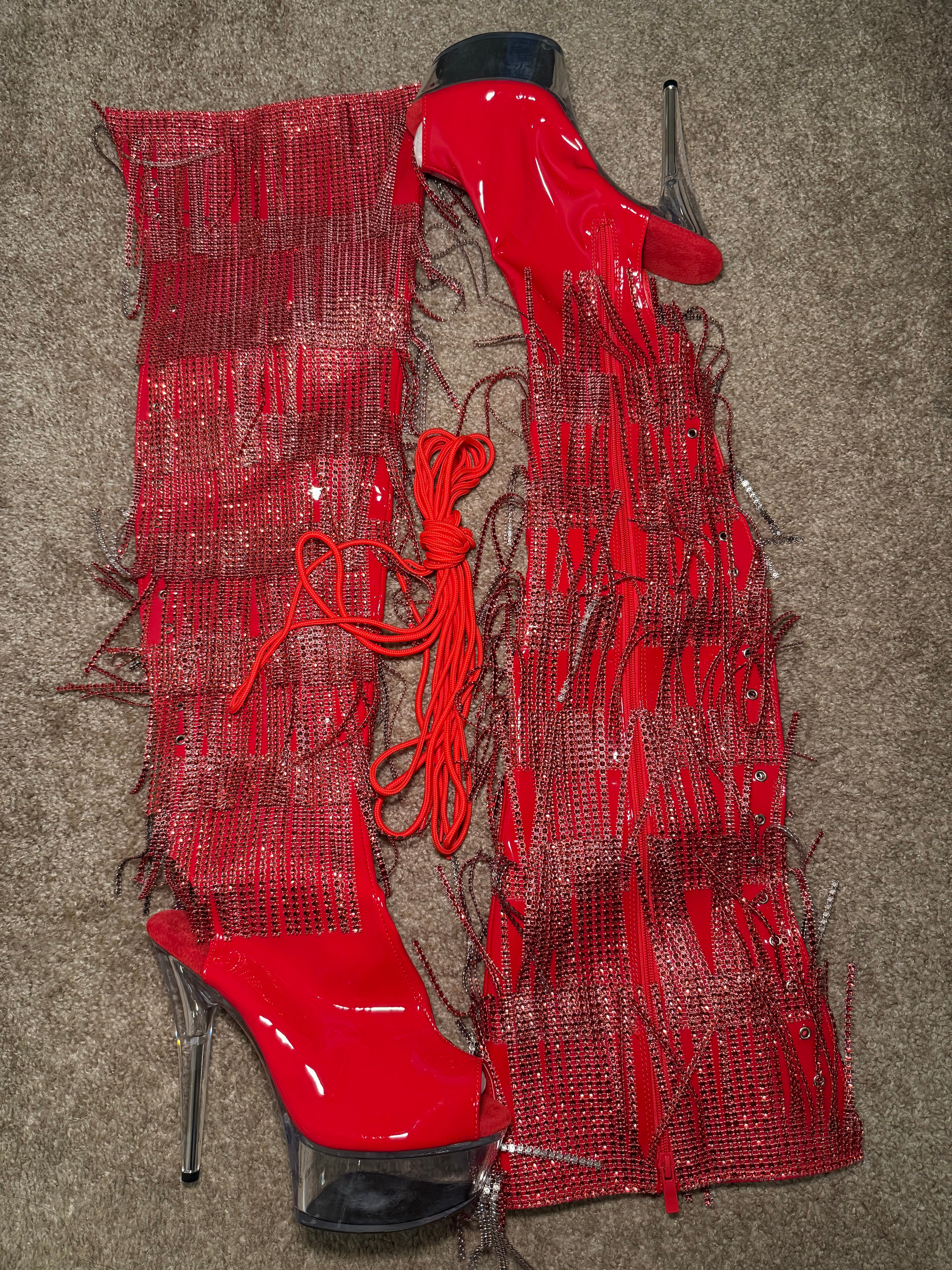 Red Tassel Thigh High Boots