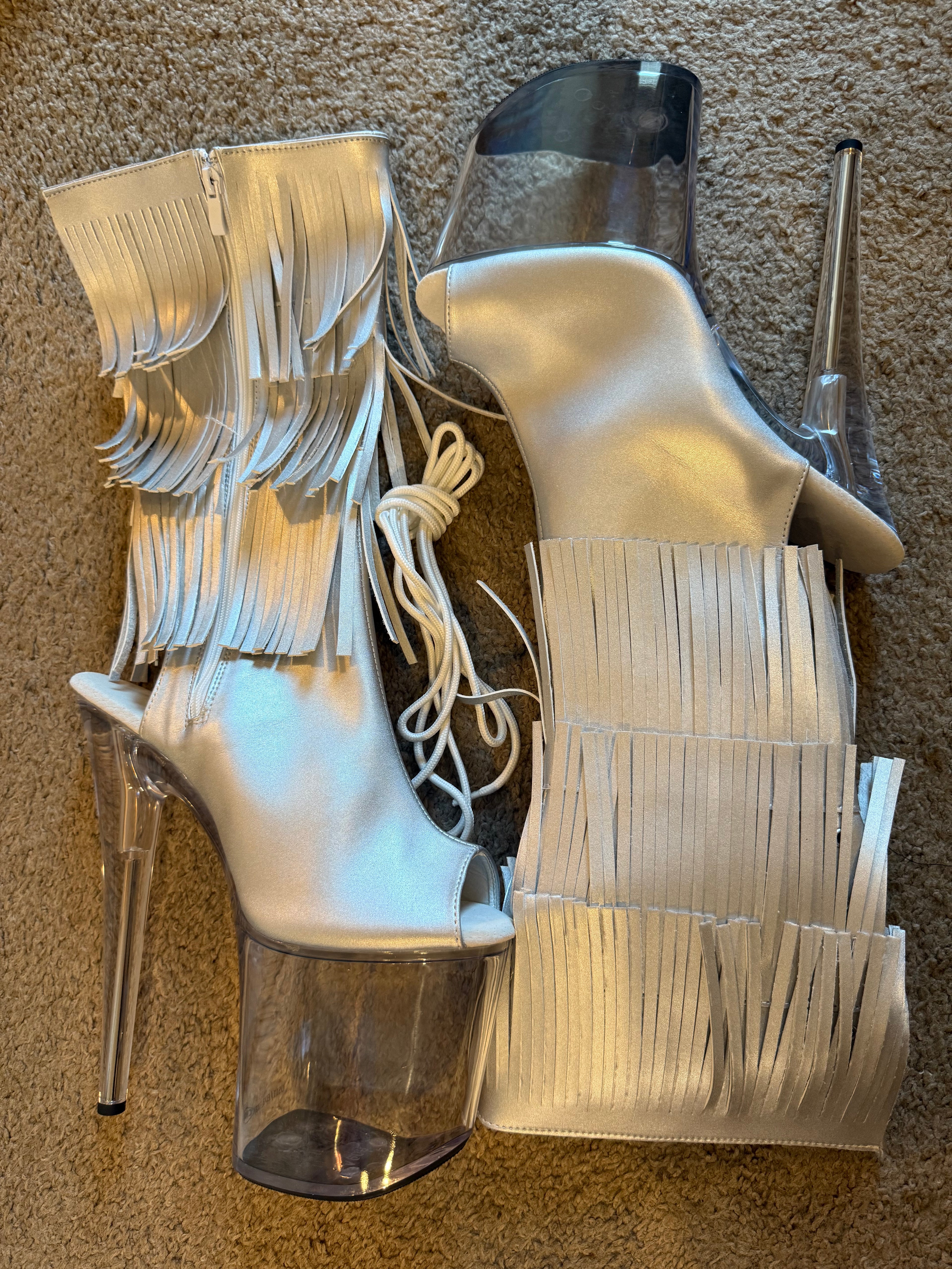 Silver Tassel Knee High Boots