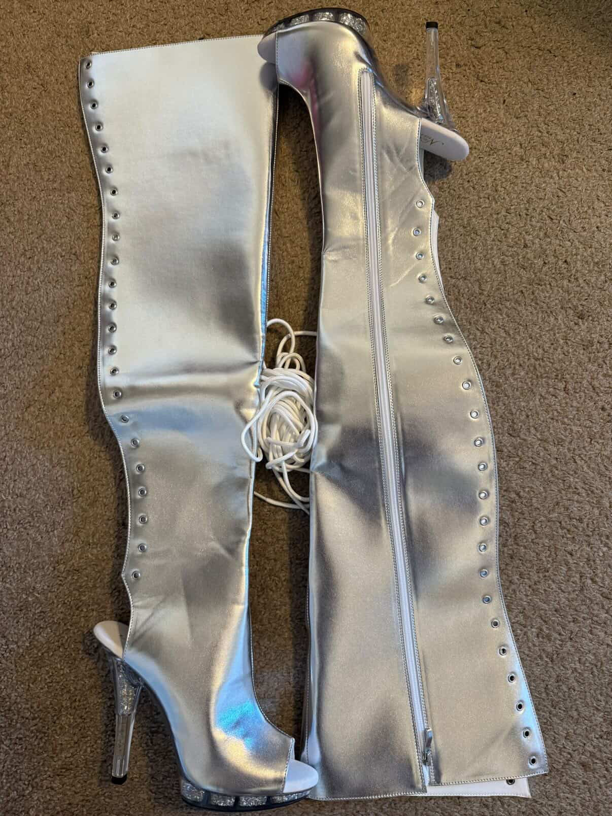 Silver Kitten Thigh High Boots