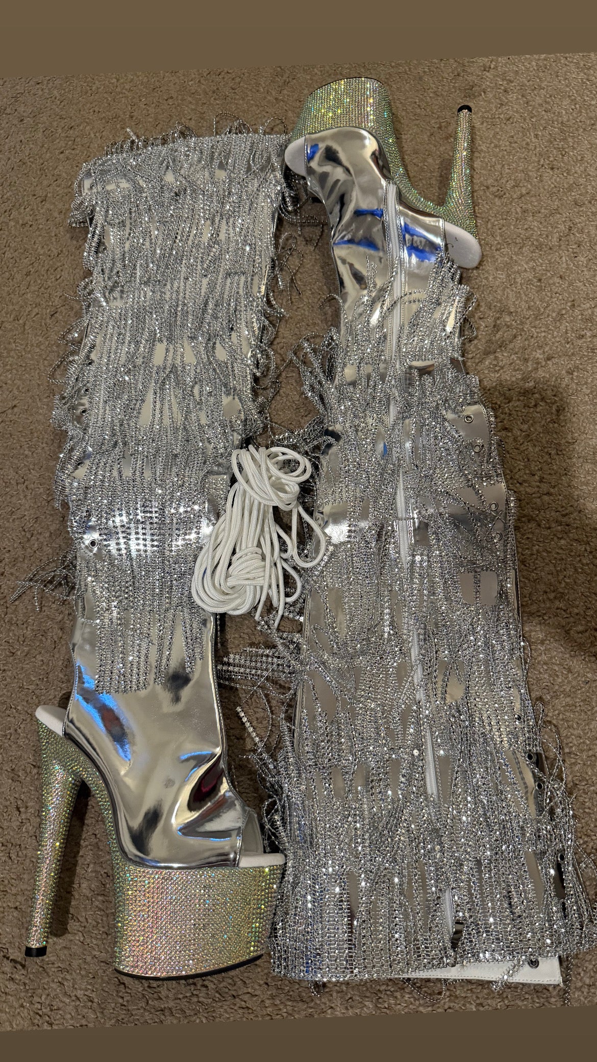 Silver Tassel Thigh High Boots