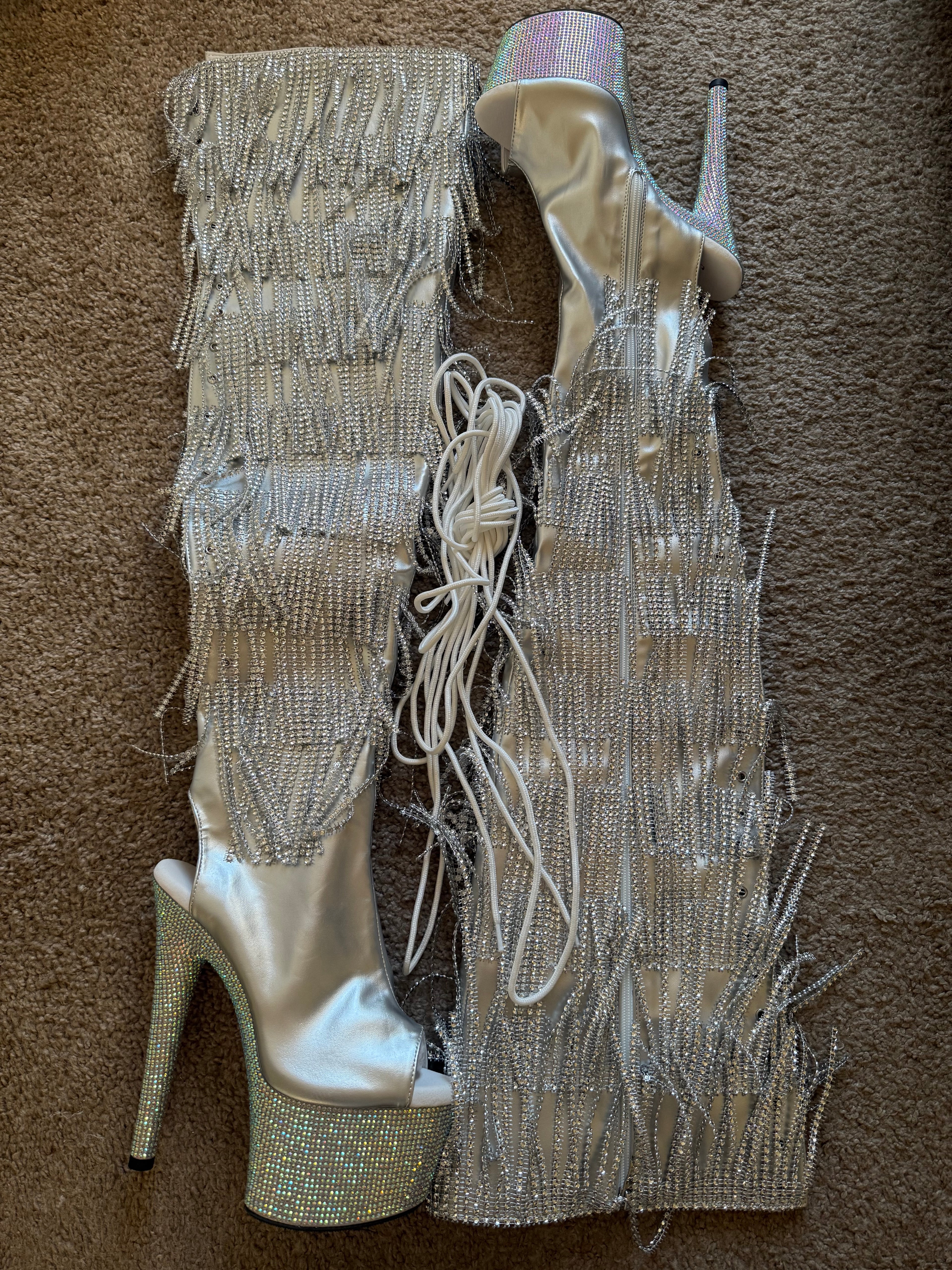 Silver Tassel Thigh High Boots