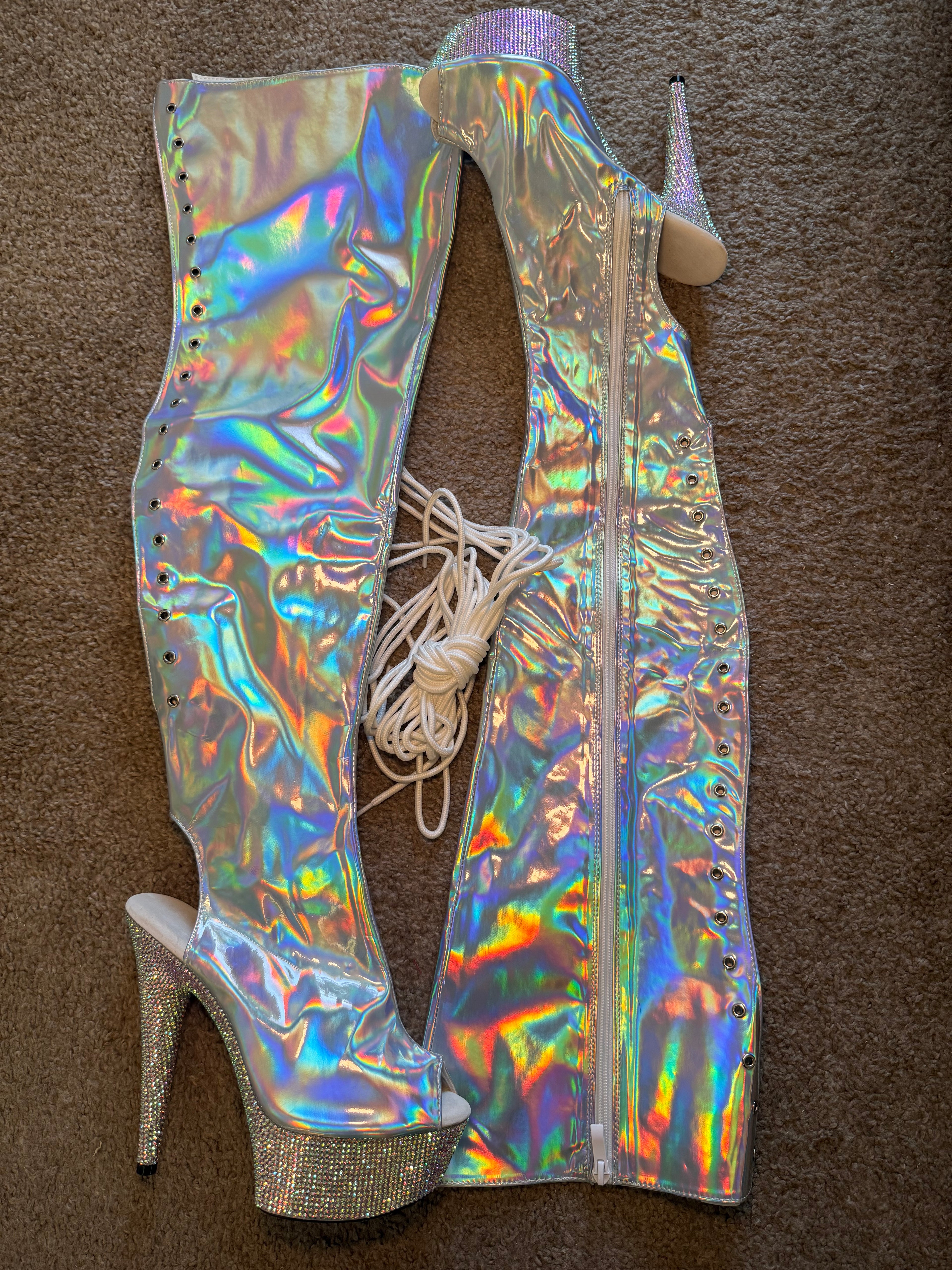 Silver Thigh High Boots
